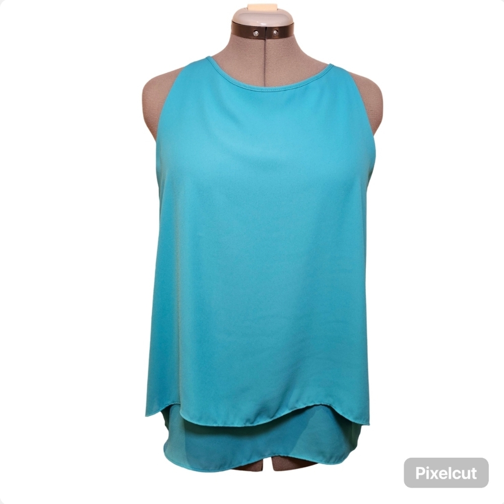 Alice Hope torqouise blue sleeveless double layered chiffon top size L US